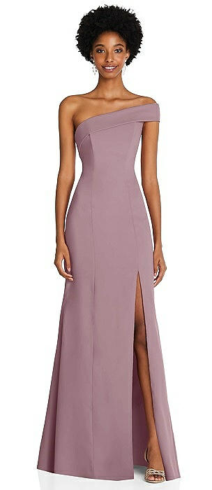 mauve one shoulder bridesmaid dress