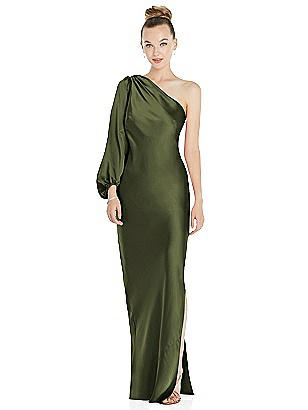 olive green one shoulder dress