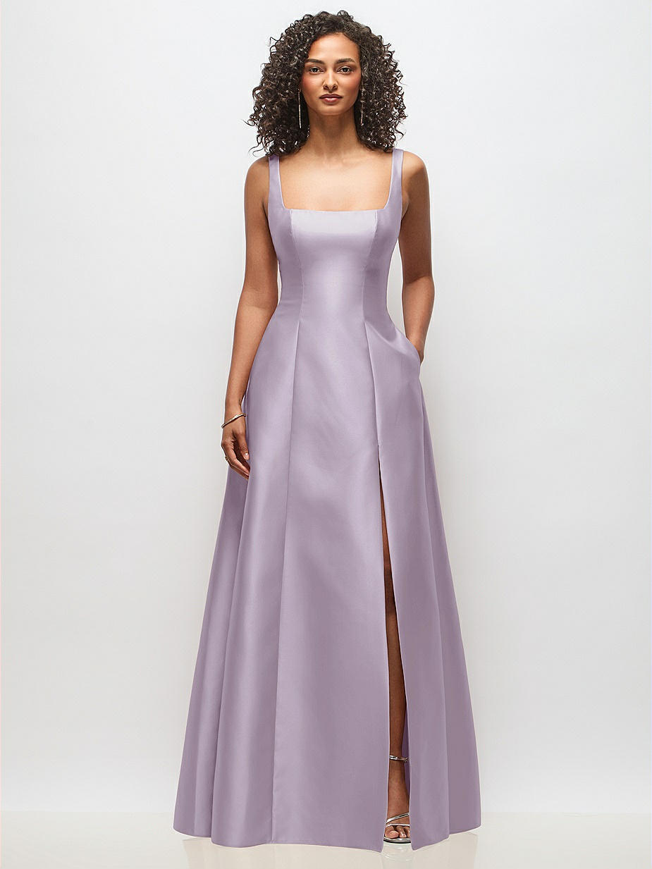purple dress square neck Lilac Square Neck A Line Sequined Long Formal Prom Dresses With Pearls Lilac / 18