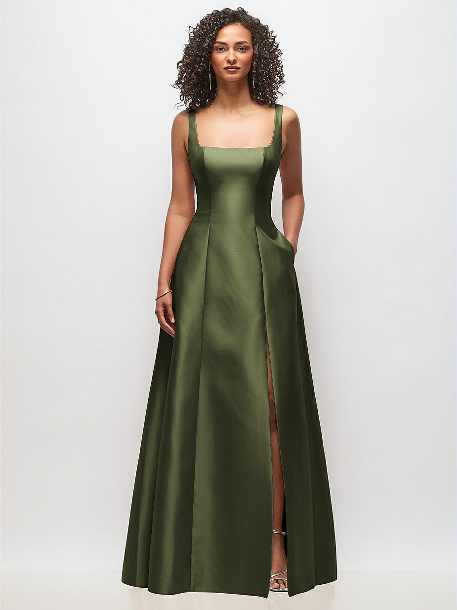 olive green princess dress Olive Green Satin Princess Floor-Length Prom Dress Custom