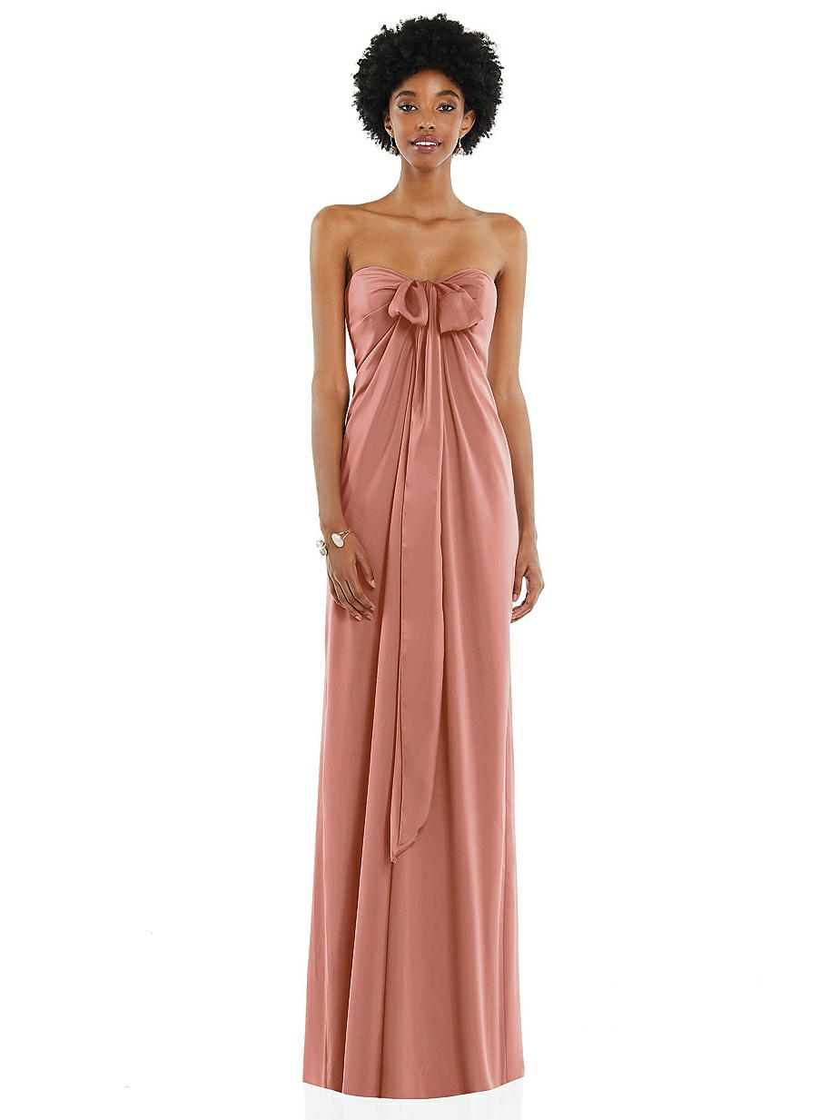 desert wedding bridesmaid dresses Champagne Square Neck Shoulder Tie Charmeuse Slit Bridesmaid Dress main image 0