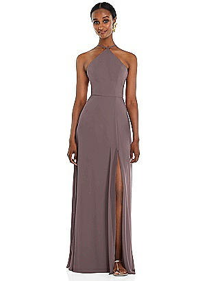 Criss Cross Backless Halter Maxi Bridesmaid Dress | The Dessy Group