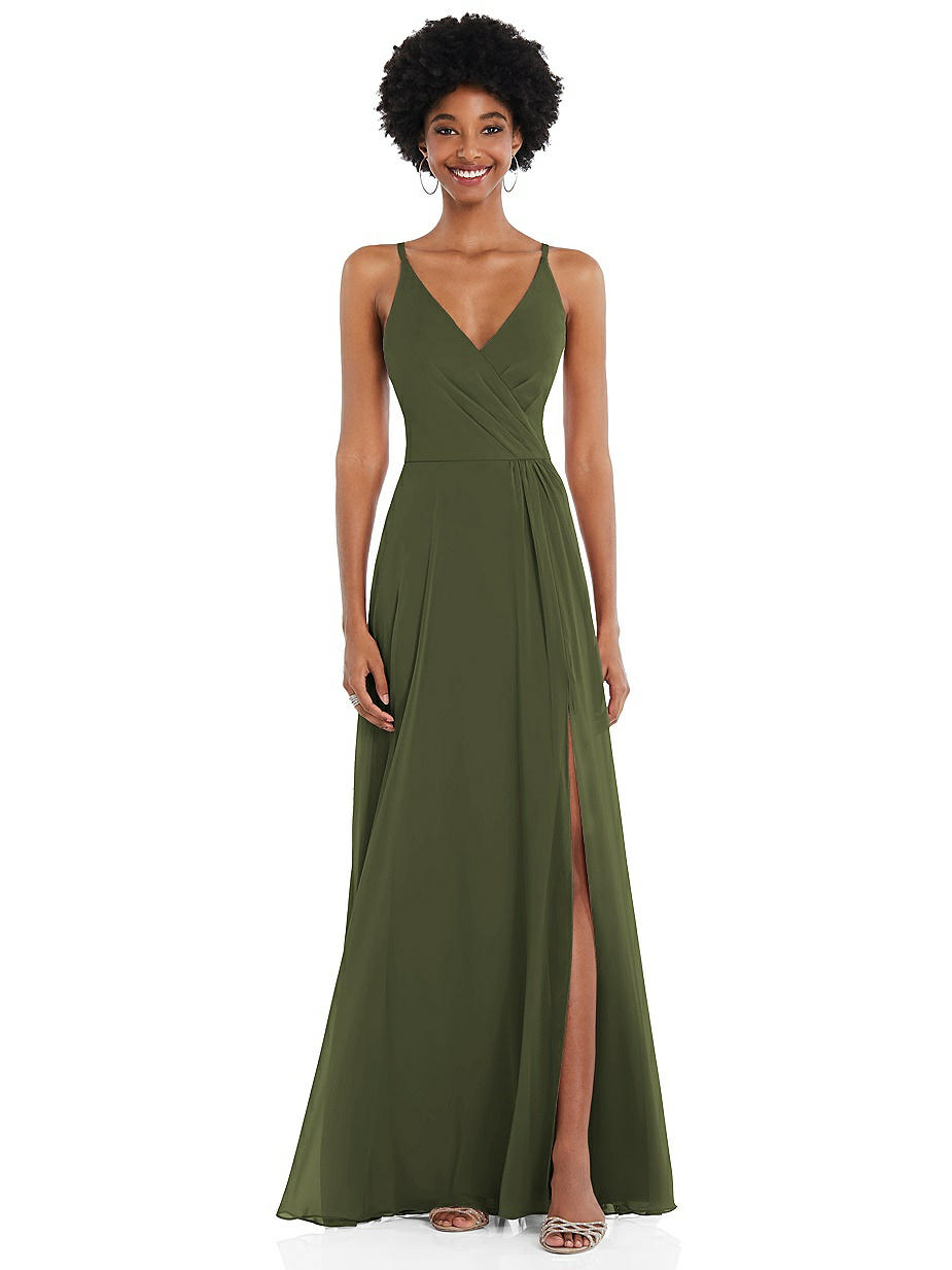 After Six Olive Green V-Neck Bridesmaid Dresses
