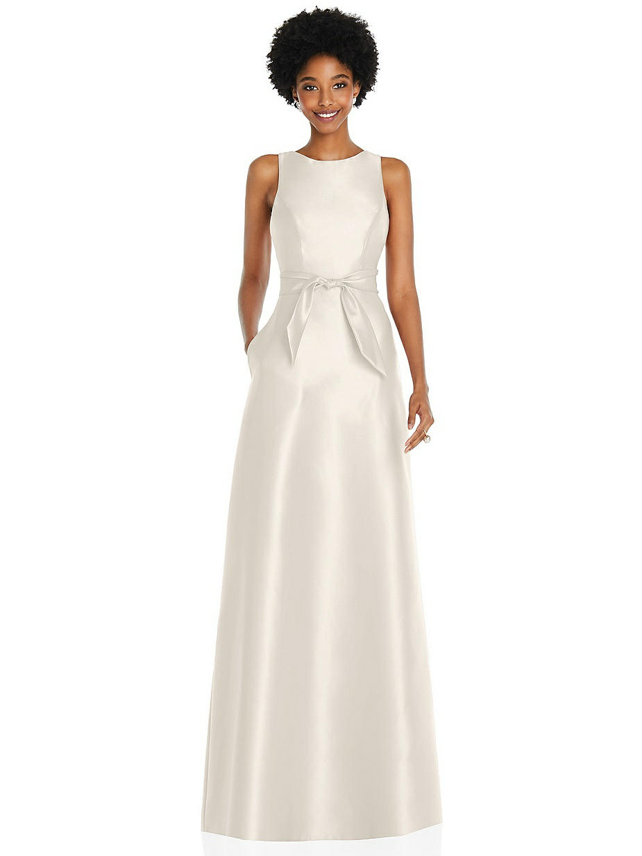 White Sash Bridesmaid Dresses