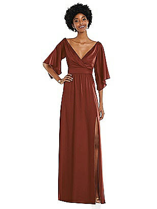 Flutter Sleeve Velvet Maxi Bridesmaid Dress With Pockets | The Dessy Group