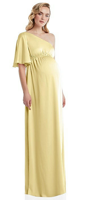 One-Shoulder Flutter Sleeve Maternity Dress