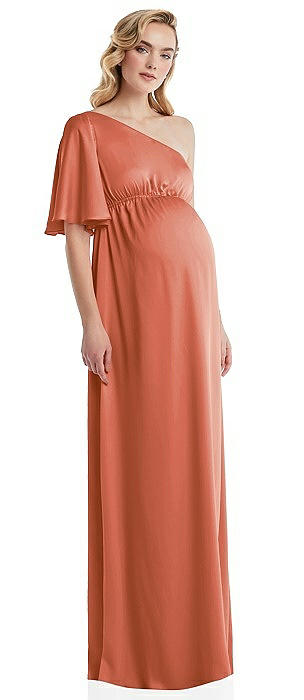 One-Shoulder Flutter Sleeve Maternity Dress