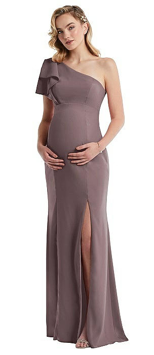 One-Shoulder Ruffle Sleeve Maternity Trumpet Gown