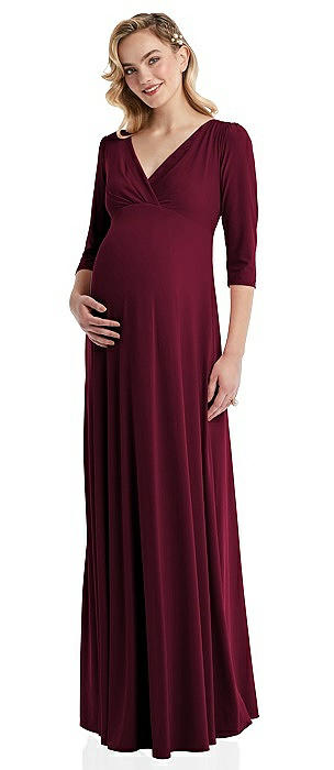 3/4 Sleeve Wrap Bodice Maternity Dress