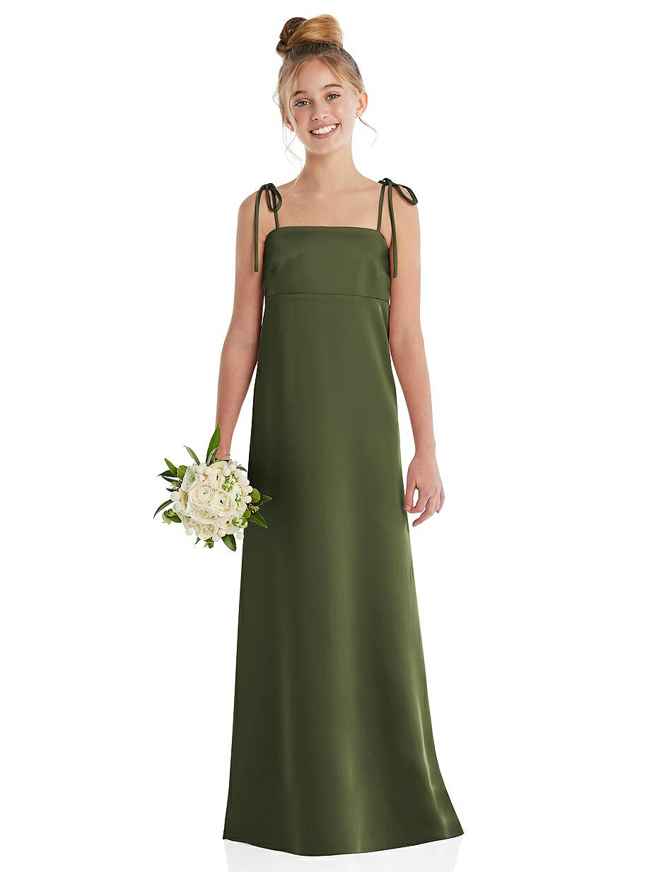 junior bridesmaid dresses olive green A-Line Sleeveless Long Lace Tulle Junior Bridesmaid Dresses main image 1