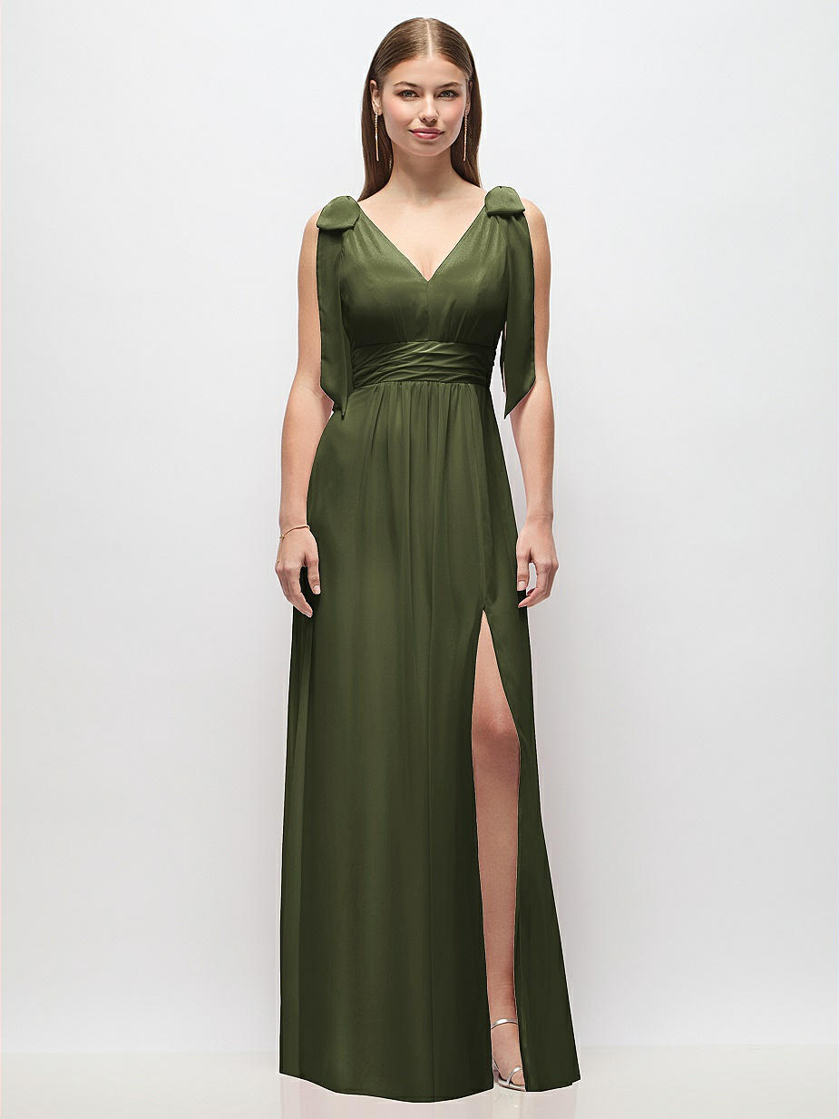 Olive Green Empire Waist Bridesmaid Dresses