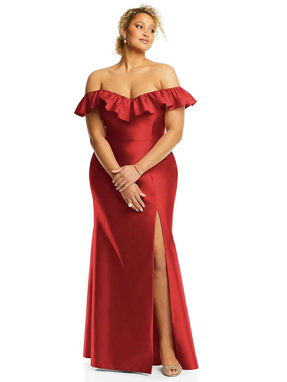 red sweetheart neckline bridesmaid dress Long Sleeve Sweetheart Chiffon Lace-Up Bridesmaid Dress