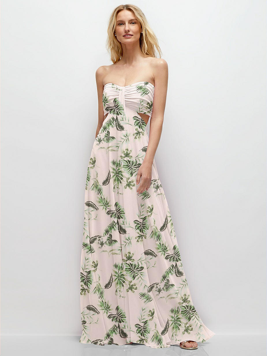 dessy group strapless empire waist cutout dress i think NWT Dessy Collection Neela Strapless Empire Waist Cutout Dress Orchid Pink 14