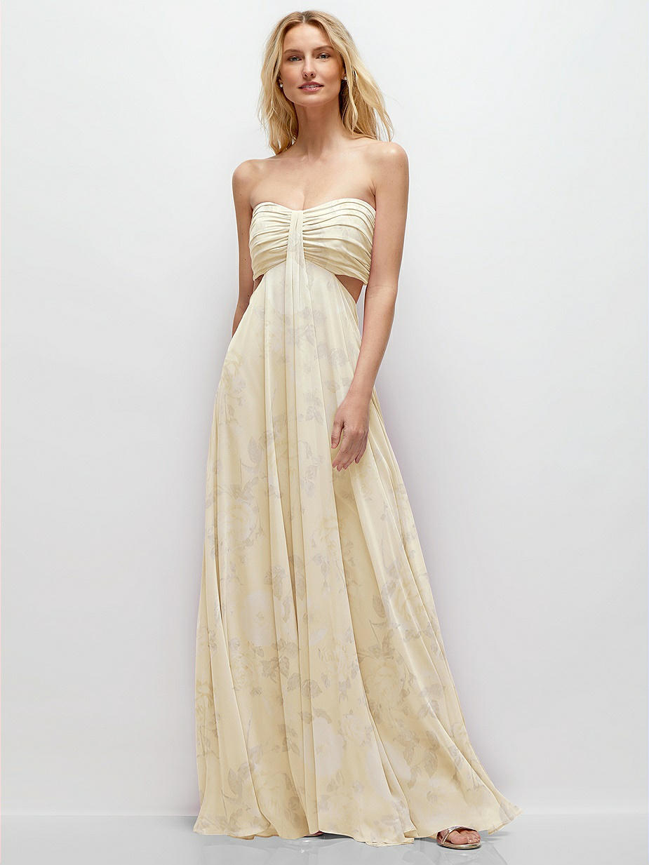 dessy group strapless empire waist cutout dress i think Floral Cutout Waist Bridesmaid Dresses