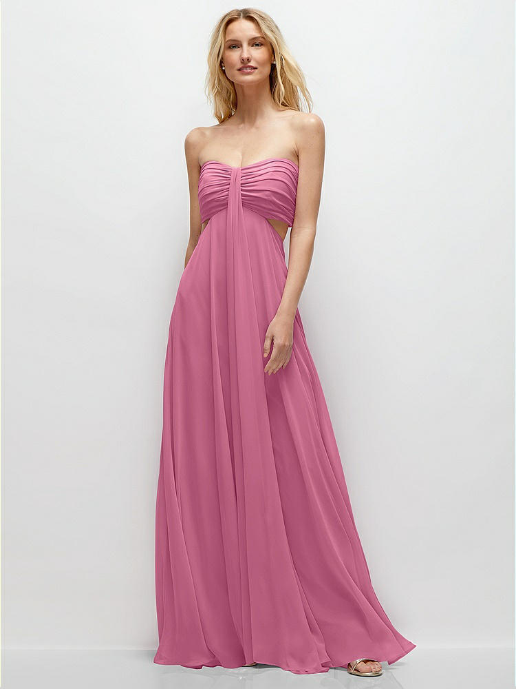 Strapless Empire Waist Cutout Maxi Dress with Covered Button Detail in  Orchid Pink