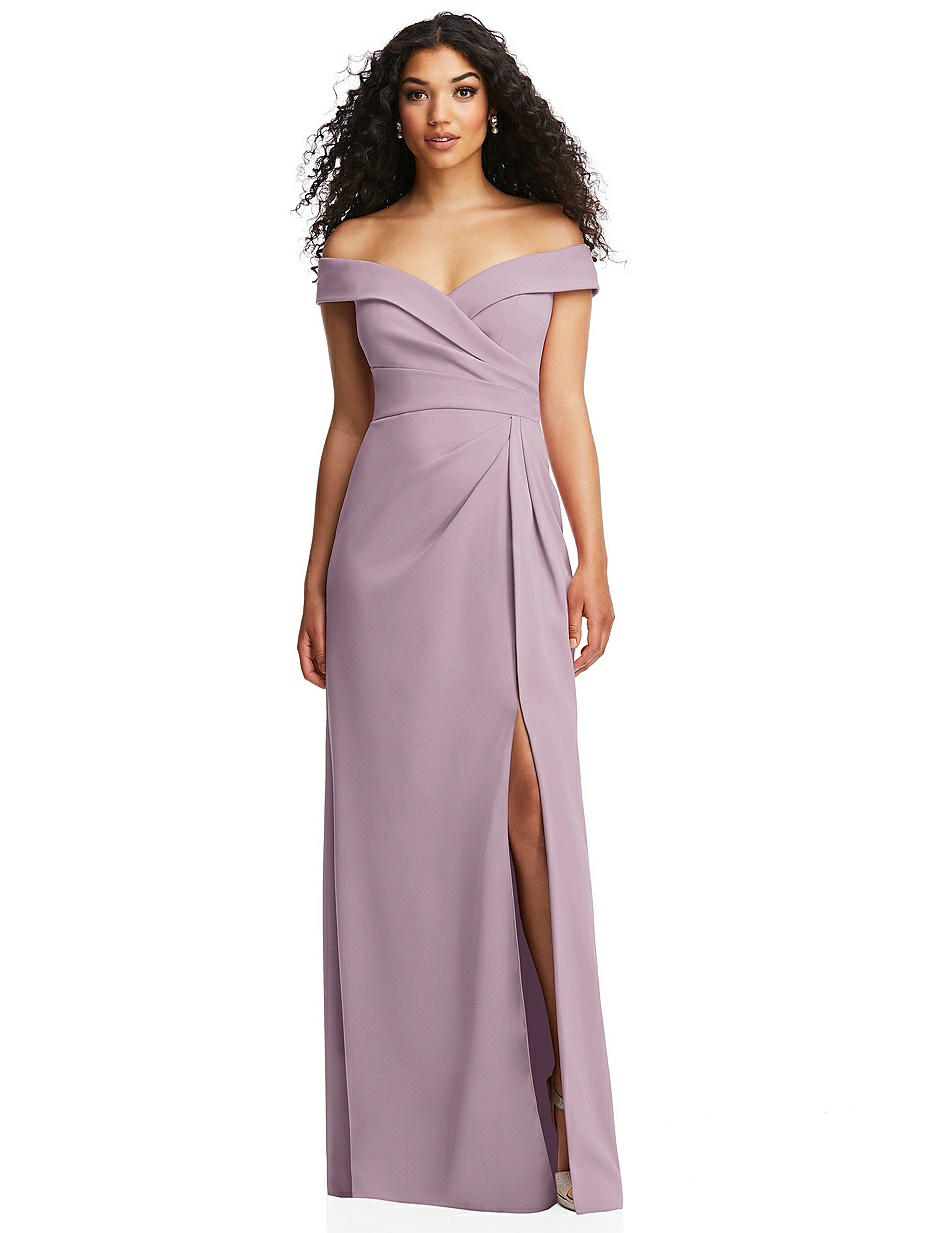 Purple Off-The-Shoulder Bridesmaid Dresses