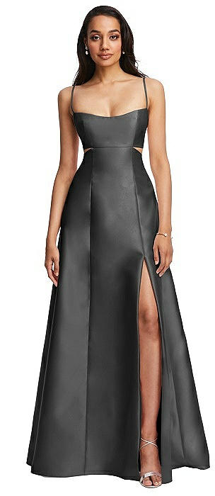 Open Neckline Cutout Satin Twill A-Line Gown with Pockets