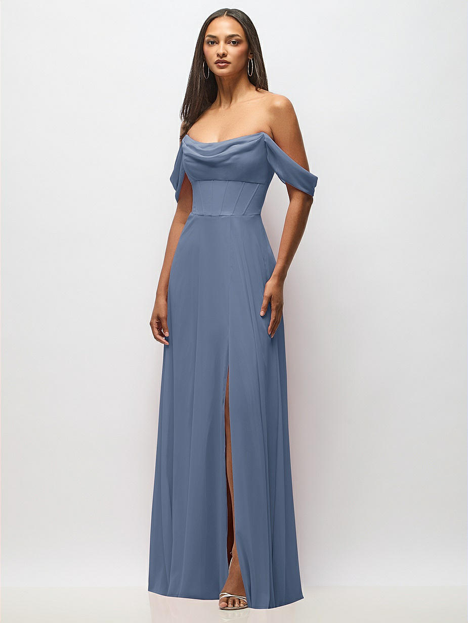 Larkspur Blue Off-The-Shoulder Bridesmaid Dresses