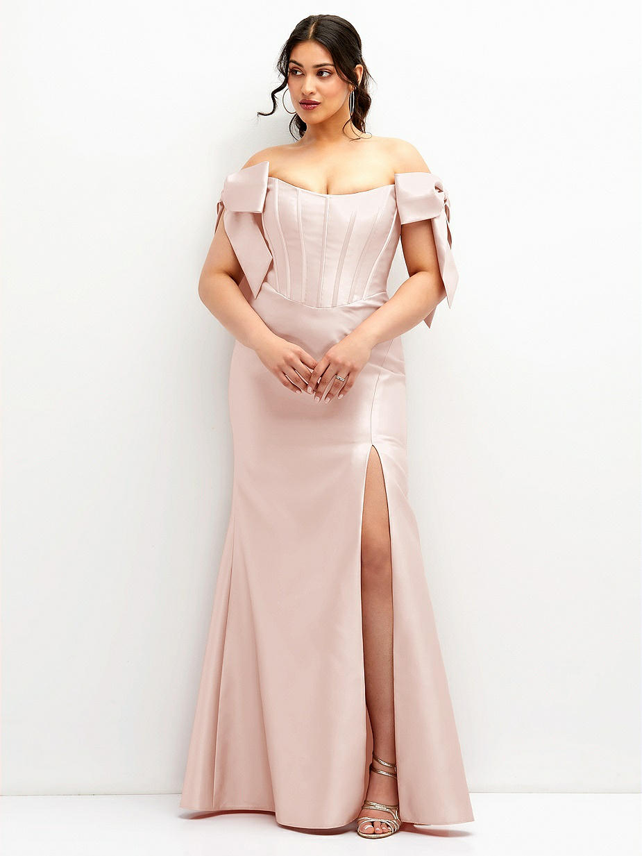 blue dress for baby girl Pink Tea Length Satin Dress Off-the-shoulder  Lisposa