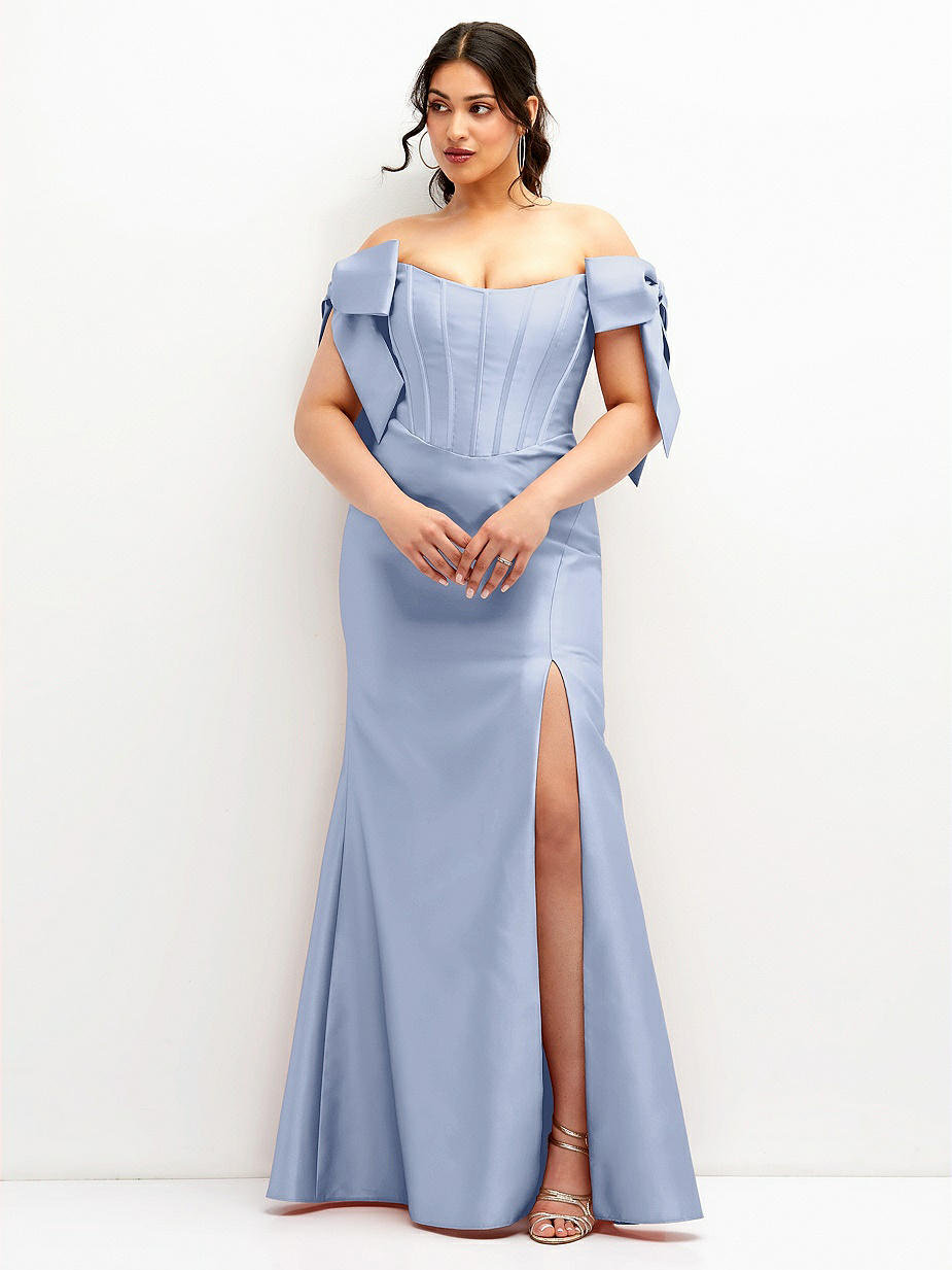 Blue Off-The-Shoulder Bridesmaid Dresses Blue Off-The-Shoulder Bridesmaid Dresses