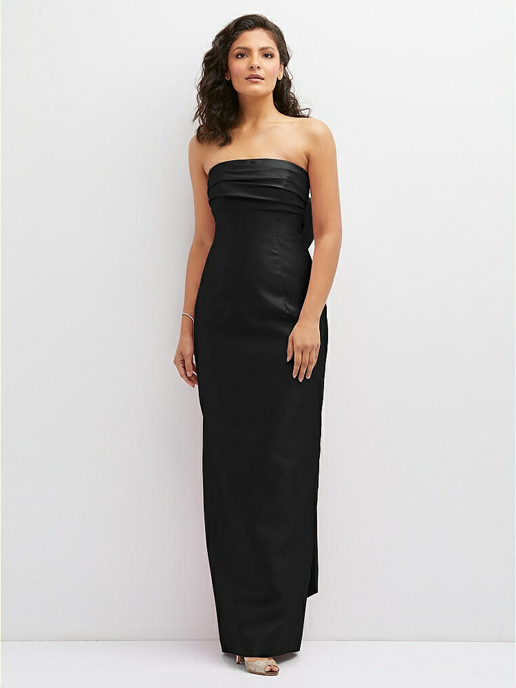 Strapless Draped Bodice Column Dress with Oversized Bow in  Black