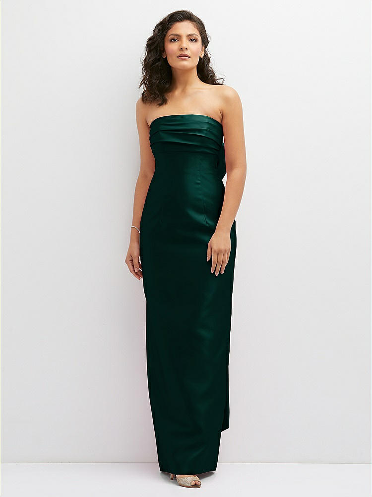 Strapless Draped Bodice Column Dress with Oversized Bow in  Evergreen