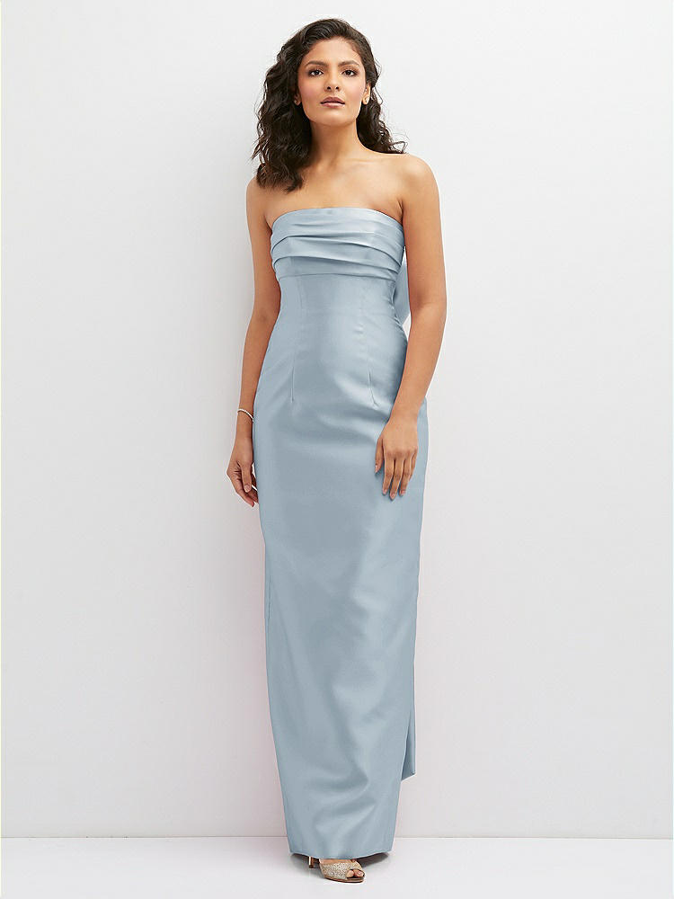 Strapless Draped Bodice Column Dress with Oversized Bow in  Mist