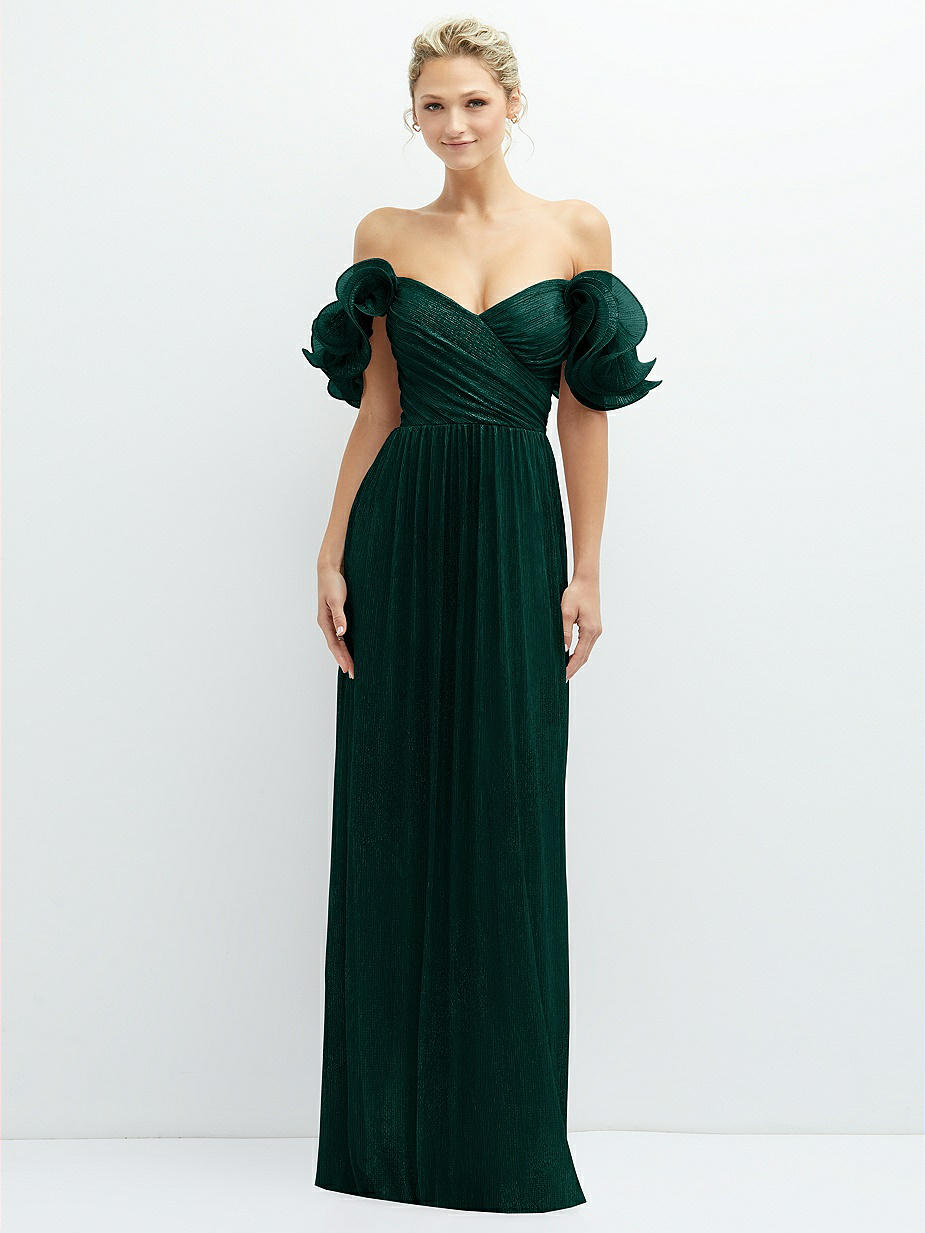 green ruffle dresses Gina Organza Off the Shoulder Ruffle Floor Length Dress