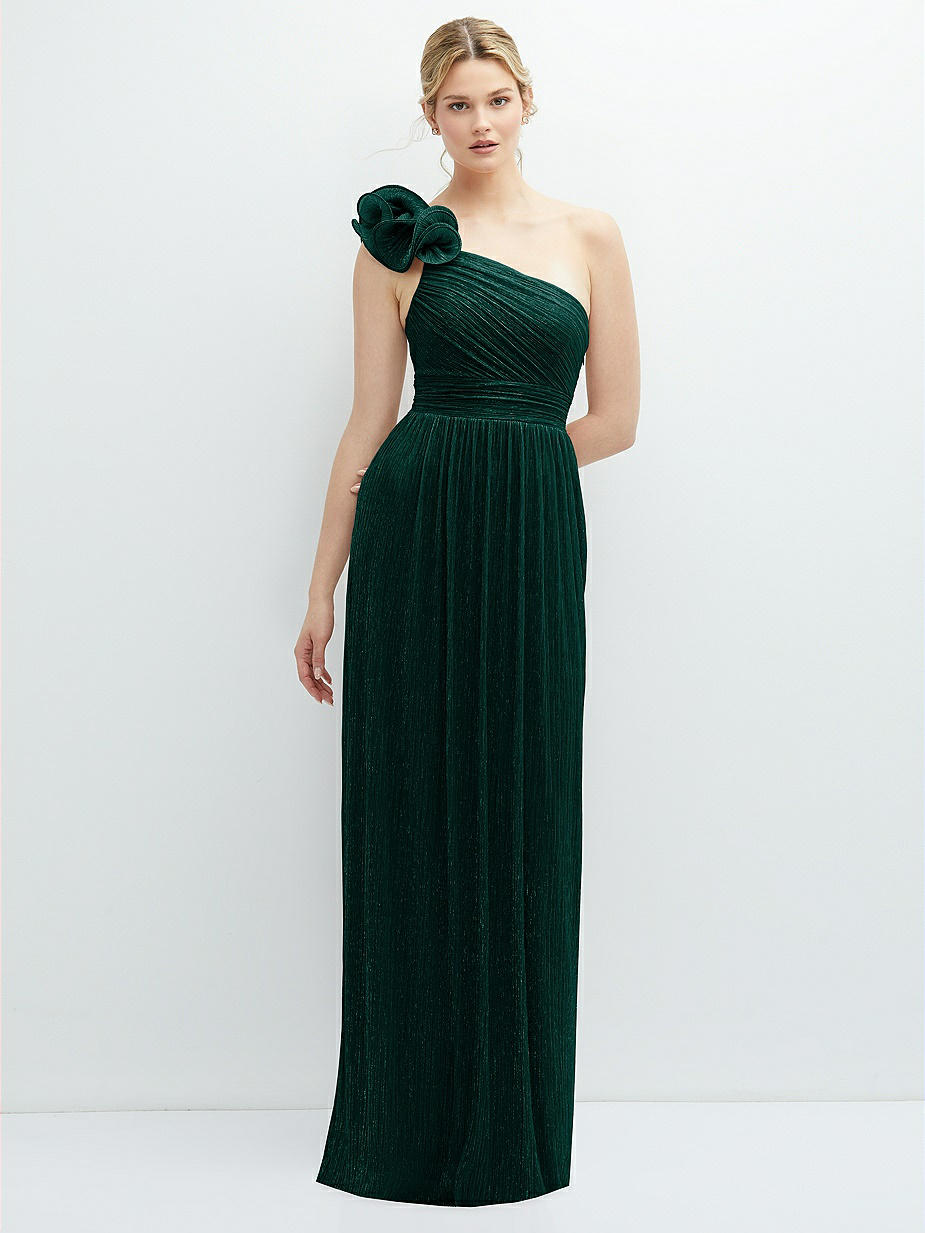 green emerald velvet dress Eden Paris Green One Shoulder Puff Sleeve Dress