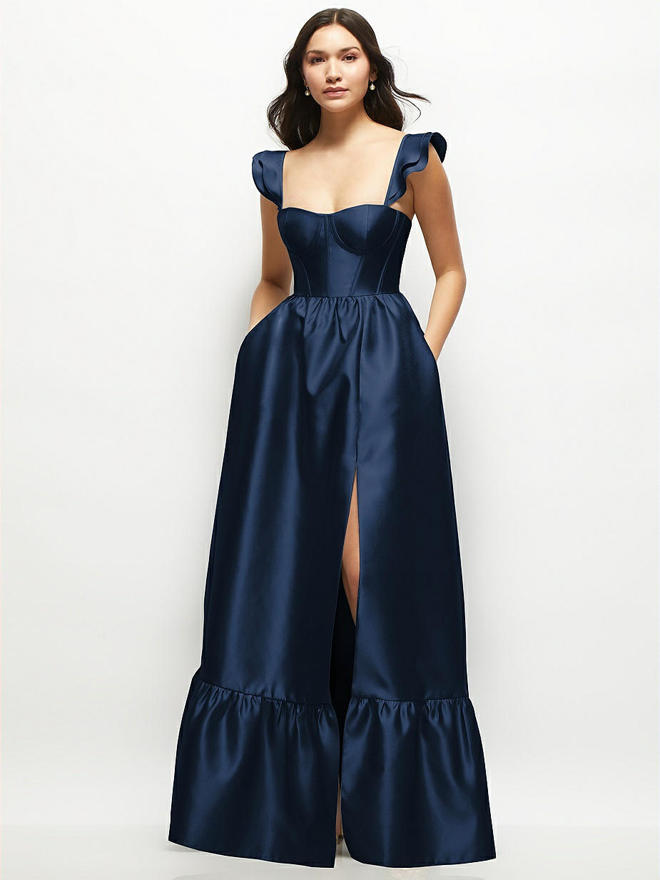 Midnight Navy Ruffles Bridesmaid Dresses