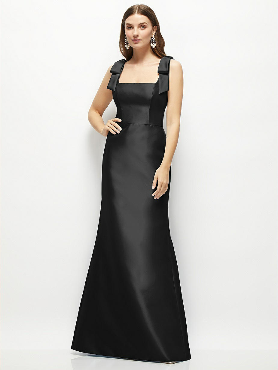 knee length dresses for ladies The Black Square Neck Flare Sleeve Midi Dress