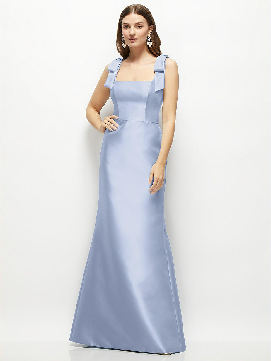 blue dress with bow in front ASOS DESIGN bow tie front mini smock dress in sky blue