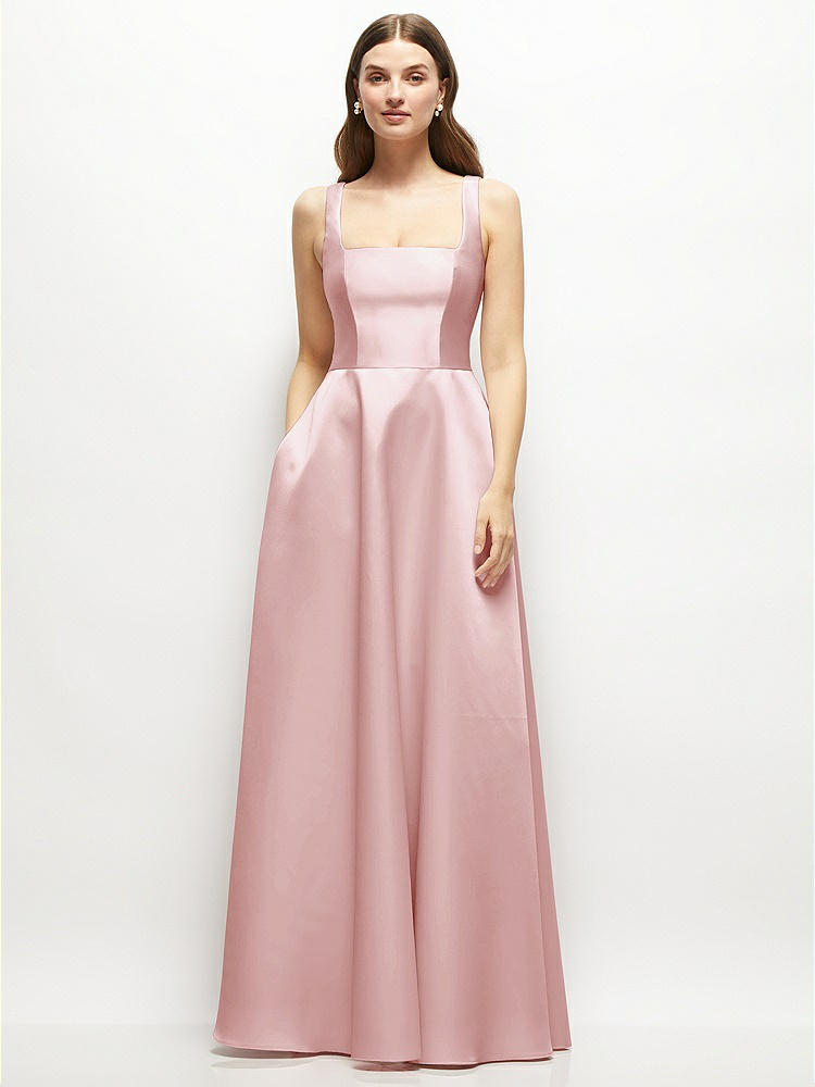 Square-Neck Satin Maxi Dress with Full Skirt in  Ballet Pink