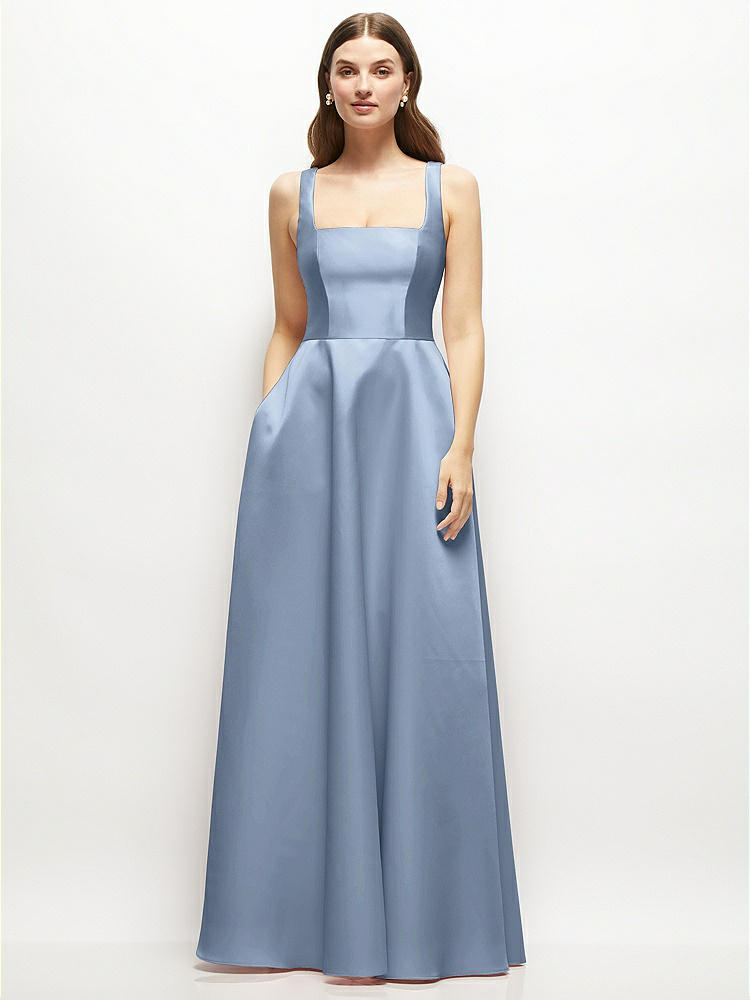 Square-Neck Satin Maxi Dress with Full Skirt in  Cloudy