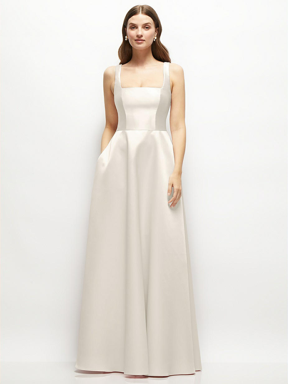 White Square Neckline Bridesmaid Dresses