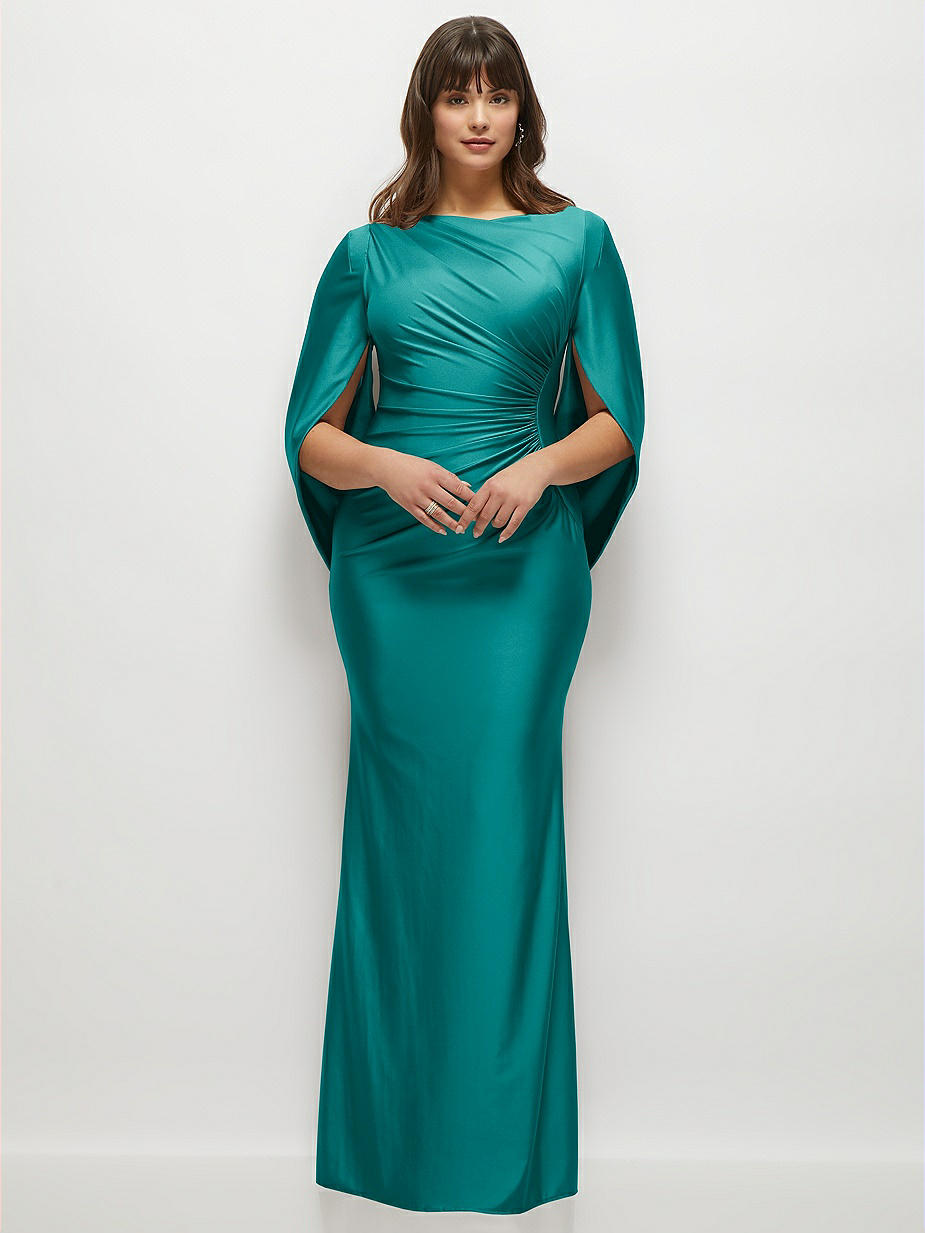 chinese dress ladies Dark Green Satin Bridesmaid Dresses Cap Sleeves – Lisposa main image 0