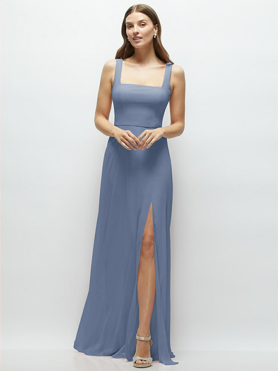 Larkspur Blue Square Neckline Bridesmaid Dresses
