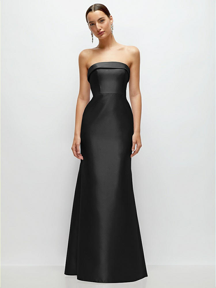 Strapless Cuff Neckline Satin Trumpet Gown in  Black
