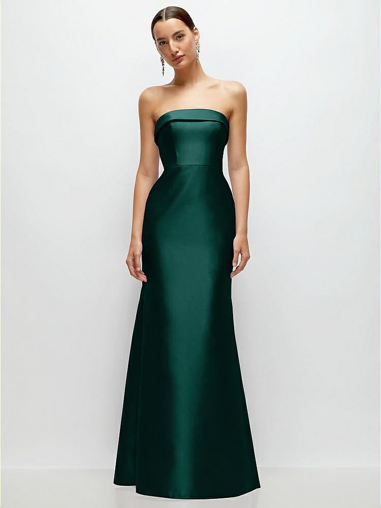 Strapless Cuff Neckline Satin Trumpet Gown in  Evergreen