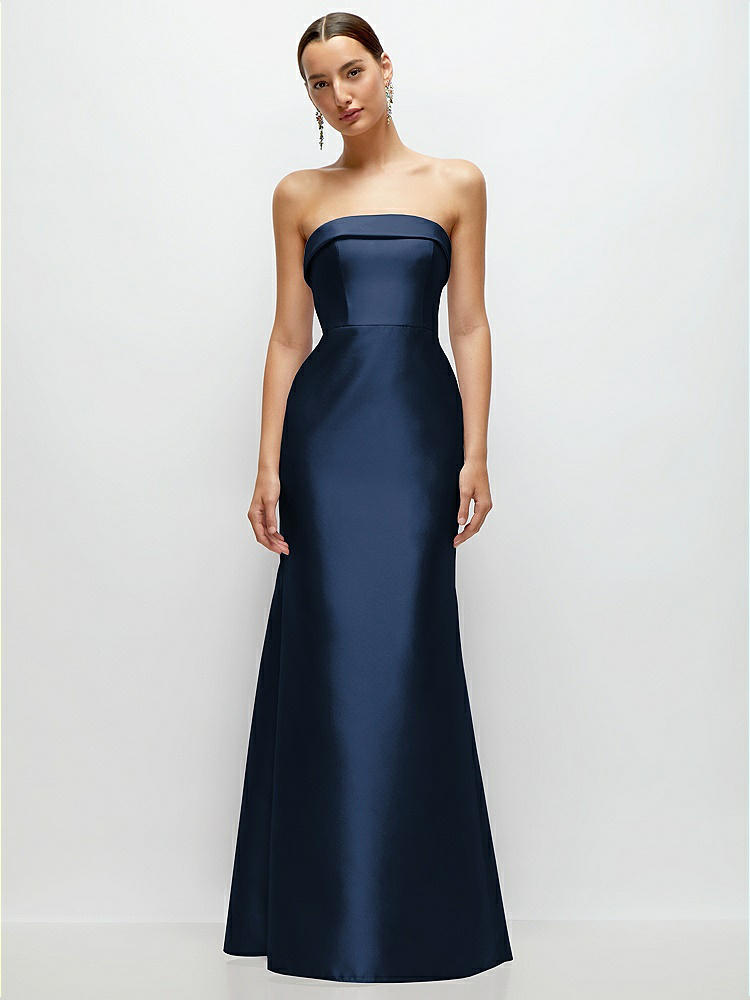 Strapless Cuff Neckline Satin Trumpet Gown in  Midnight Navy