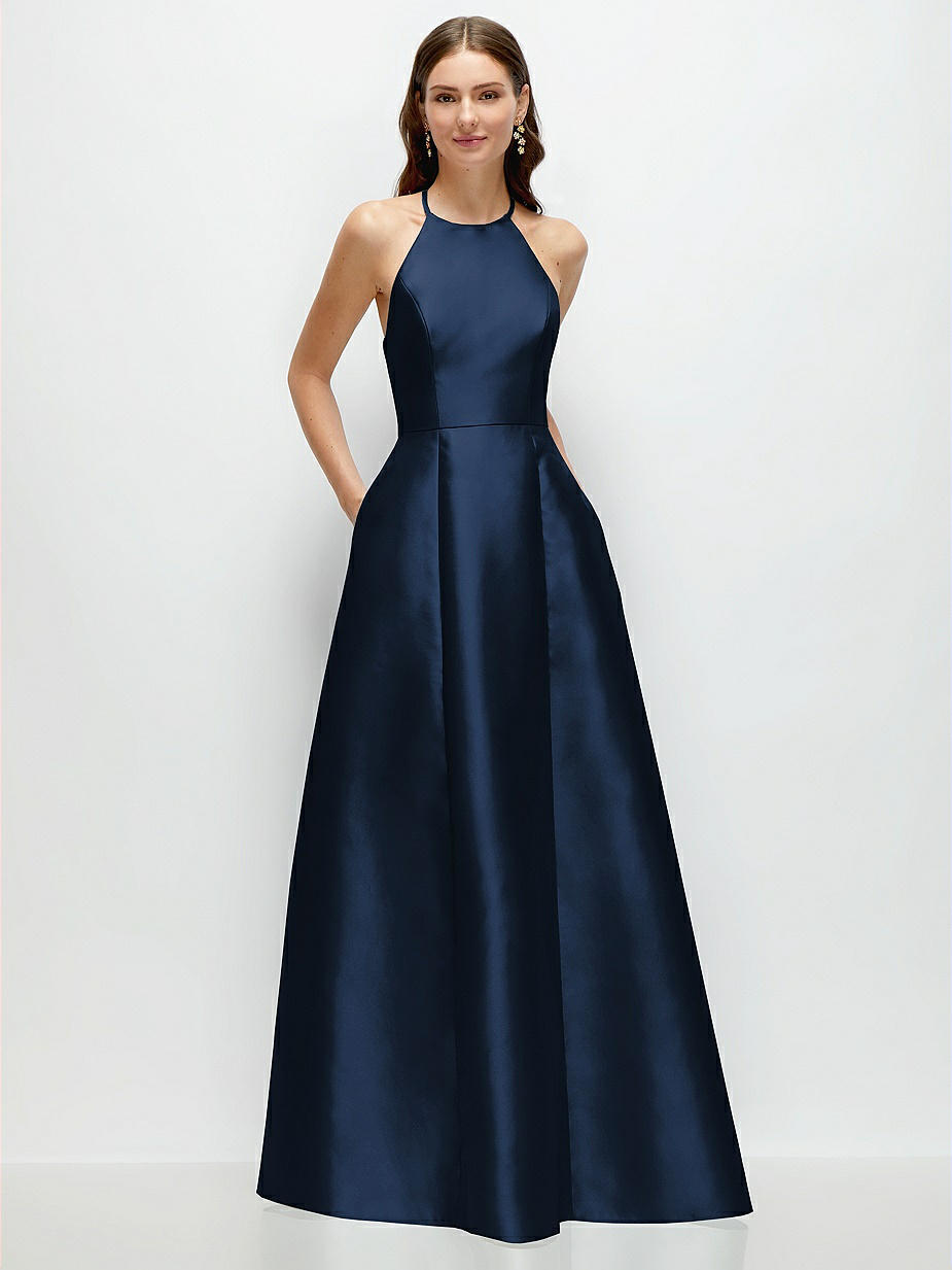 Midnight Navy Halter Bridesmaid Dresses