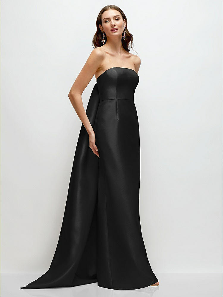 Strapless Satin Column Dress with Removeable Watteau Train in  Black