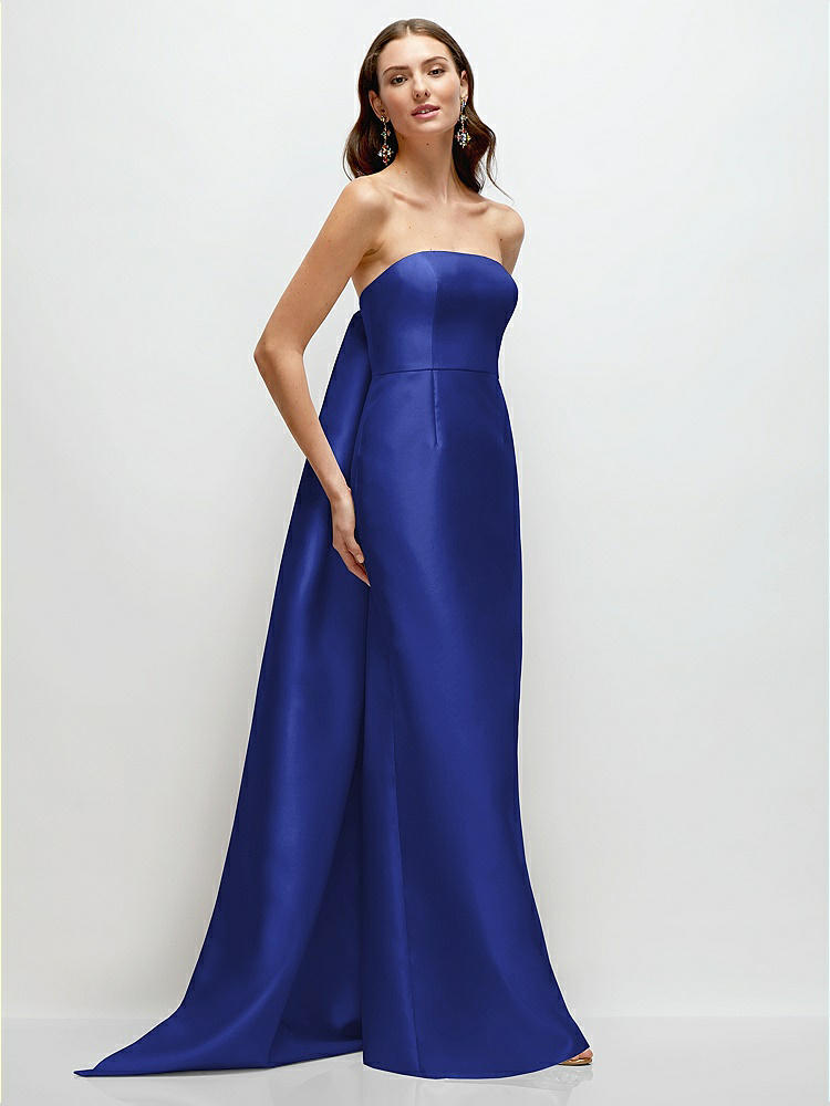 Strapless Satin Column Dress with Removeable Watteau Train in  Cobalt Blue