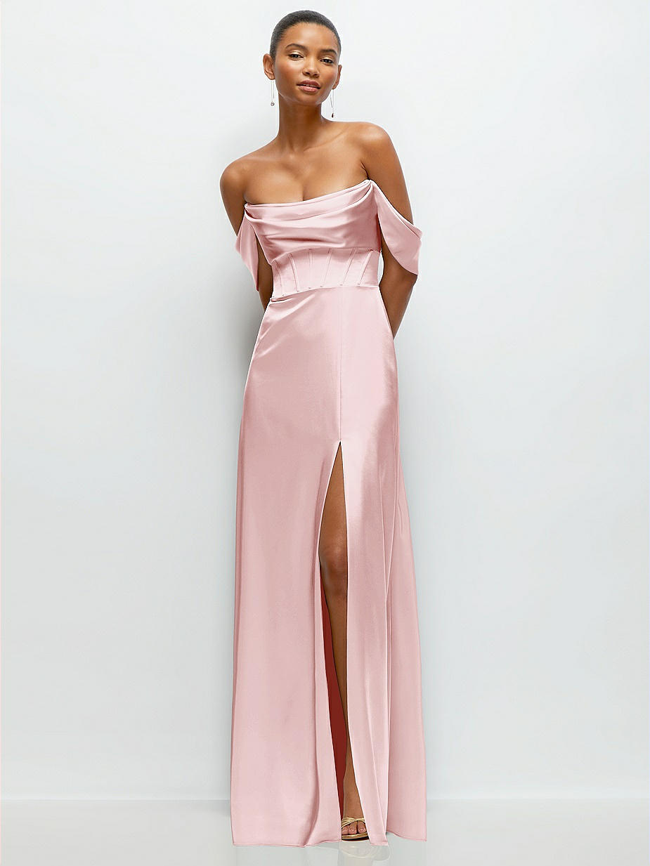 strapless open back dress Cedar Strapless Satin Maxi Dress / Soft Pink | Meshki main image 1