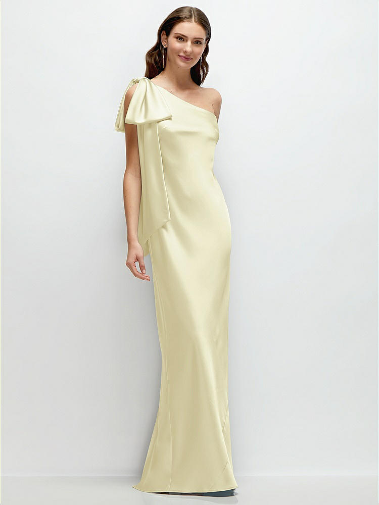 One-Shoulder Bias-Cut Satin Maxi Dress with Cascading Shoulder Bow in  Butter Yellow