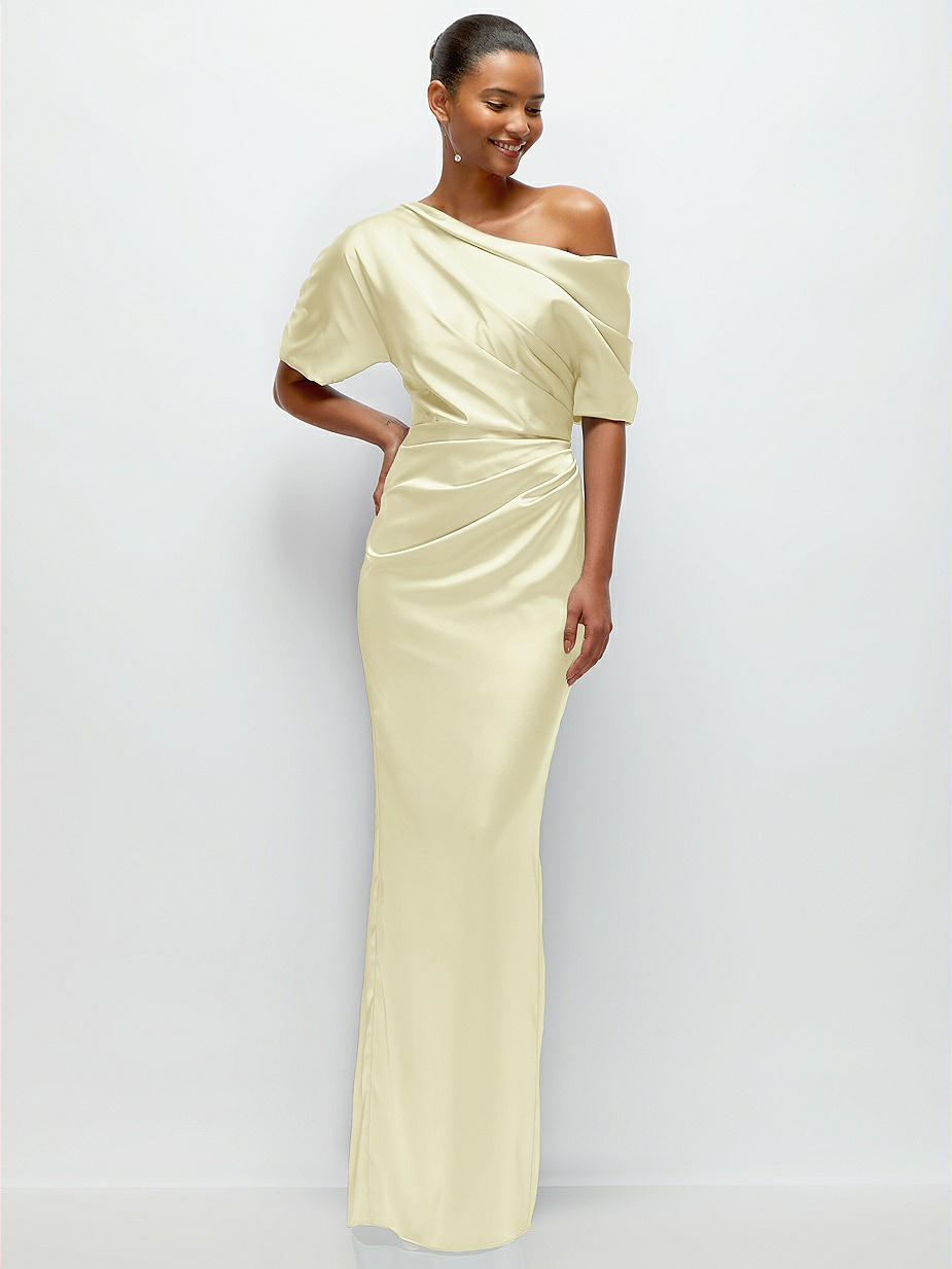 formal butter yellow dress Monaco - Buttercup Yellow Formal Dress | Strapless Corset, organza layered handkerchief skirt, leg slit M main image 0