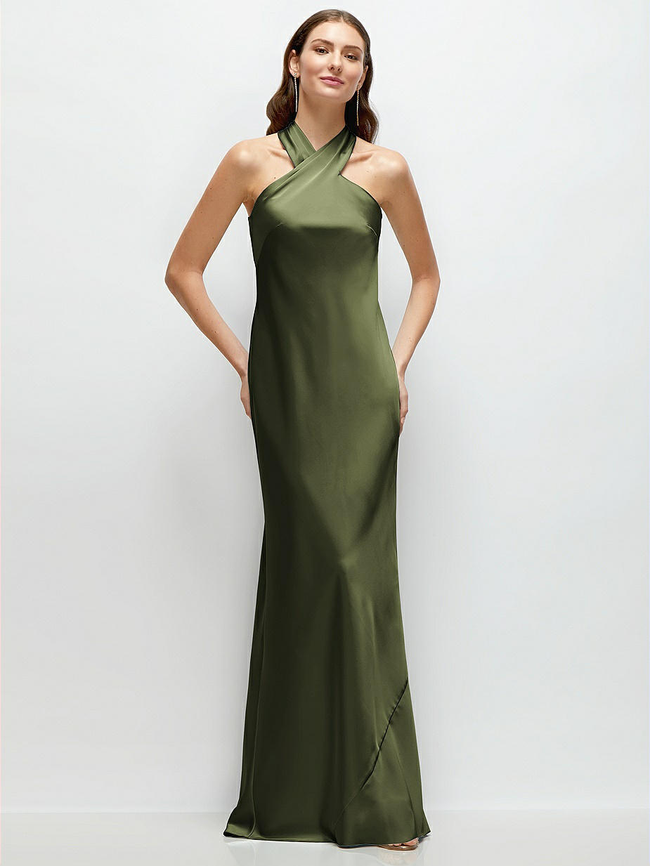 Olive Green Tie-Strap Bridesmaid Dresses