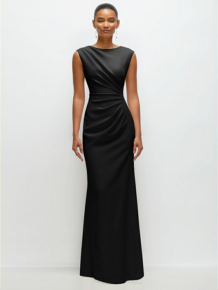 Sleeveless Cap Shoulder Crepe Maxi Dress with Trumpet Skirt in  Black