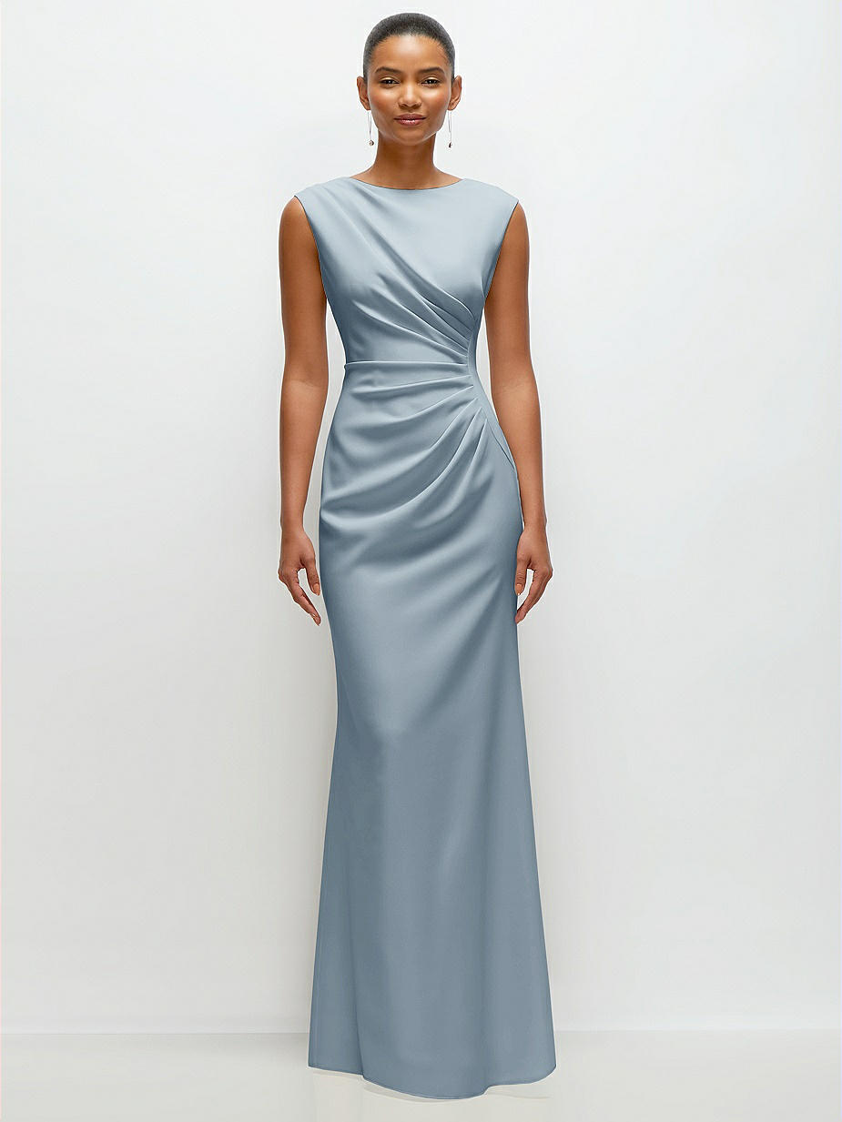 blue and cream bridesmaid dresses Twist Back Satin Bridesmaid Dress