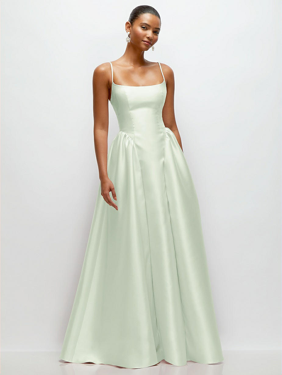 blue dress for baby girl Elegant A-line High Neck Long Side Split Long Soft Satin Bridesmaid Dresses  For Sale
